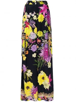Květinové volné kalhoty Camilla - černá