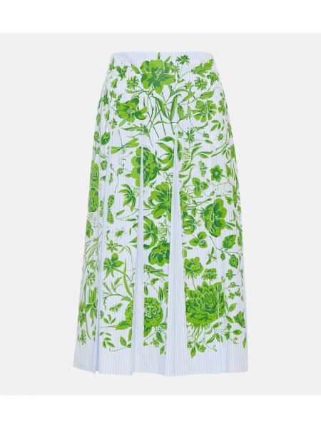 Falda midi de algodón a rayas de flores Gucci verde