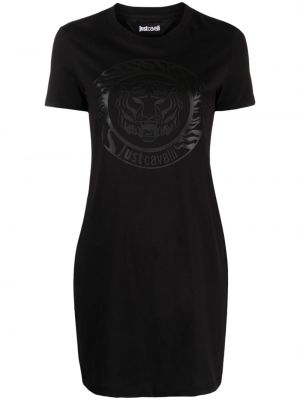 Kokvilnas kleita ar apdruku ar tīģera rakstu Just Cavalli melns