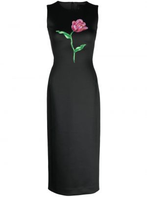Sukienka midi bez rękawów w kwiatki z nadrukiem Cynthia Rowley czarna