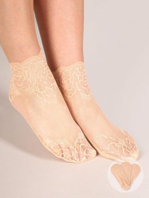 Čipkované ponožky Yoclub béžová