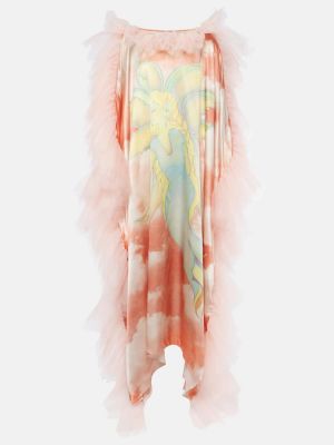 Jedwabna sukienka długa z nadrukiem tiulowa Rodarte różowa