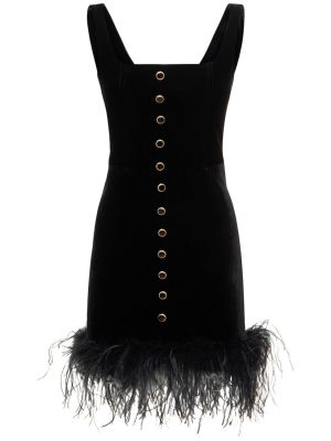 Rochie mini de catifea cu pene Alessandra Rich negru