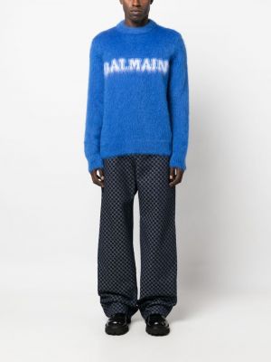 Sweter z nadrukiem Balmain niebieski
