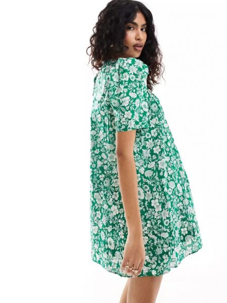 Платье мини в цветочек с принтом с пышными рукавами & Other Stories зеленое