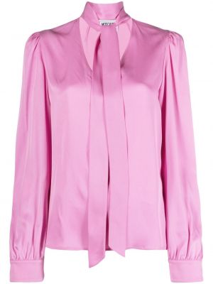 Saténová rifľová košeľa s mašľou Moschino Jeans ružová