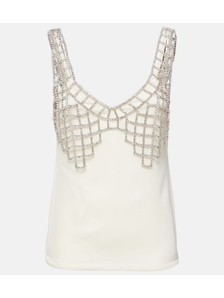 Sateng tank top med rhinestones Self-portrait hvit