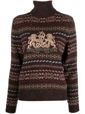 Pull brodé en tricot Ralph Lauren Collection marron