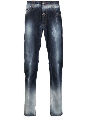 Proste jeansy z przetarciami Philipp Plein niebieskie