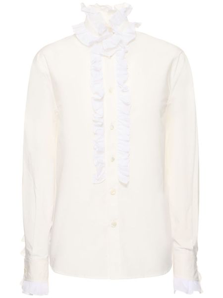 Blus i bomull med volang Philosophy Di Lorenzo Serafini vit