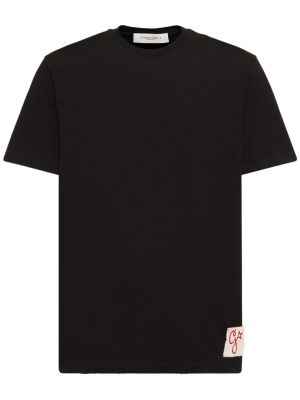 Kokvilnas apgrūtināti t-krekls džersija Golden Goose melns