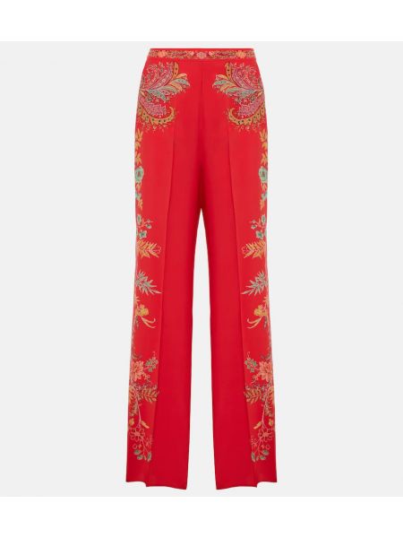 Копринени прав панталон на цветя Etro червено