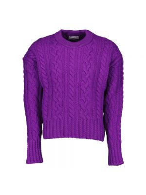 Sweter z okrągłym dekoltem w paski Ami Paris fioletowy