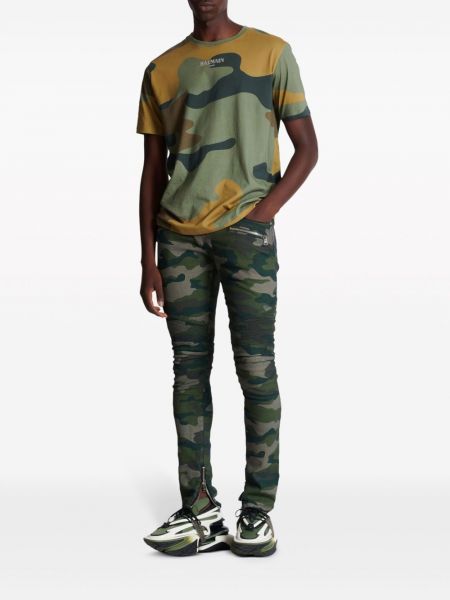 Jeans skinny slim à imprimé à imprimé camouflage Balmain vert