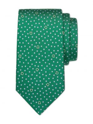 Hedvábná kravata s potiskem s hvězdami Ferragamo zelená