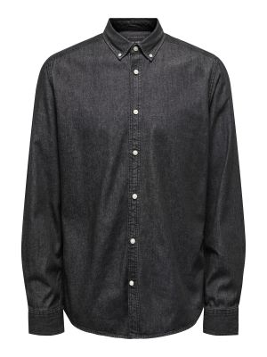 Μελανζέ πουκάμισο τζιν Only & Sons μαύρο
