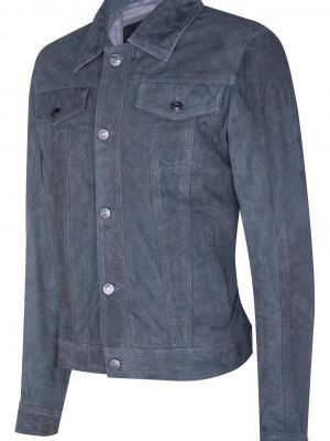 Кожаная замшевая джинсовая куртка Infinity Leather серая