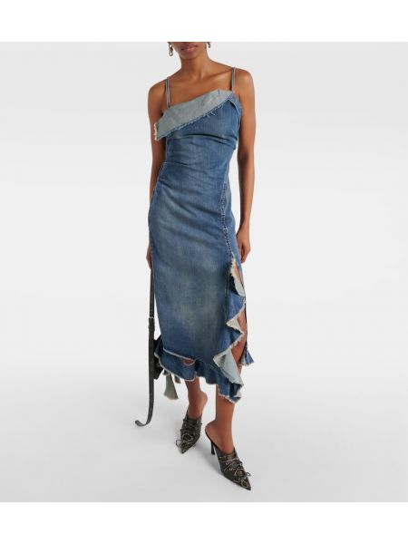 Midi šaty s volánmi Acne Studios modrá