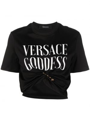 Rövid ujjú pamut póló nyomtatás Versace - fekete