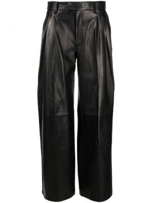Πλισέ δερμάτινο παντελόνι με ίσιο πόδι σε φαρδιά γραμμή Alexander Wang μαύρο