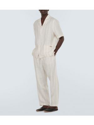 Pruhované ľanové pyžamo Zegna biela