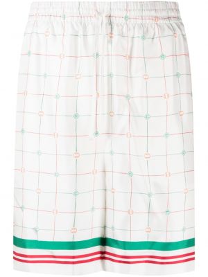 Svilene kratke hlače s karirastim vzorcem s potiskom Casablanca bela