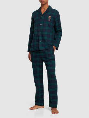 Bombažna pižama s karirastim vzorcem Polo Ralph Lauren zelena