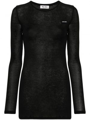 Caurspīdīgs kokvilnas mini kleita Miu Miu melns