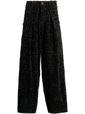 Pantaloni de catifea cord cu model floral cu imagine Story Mfg. negru