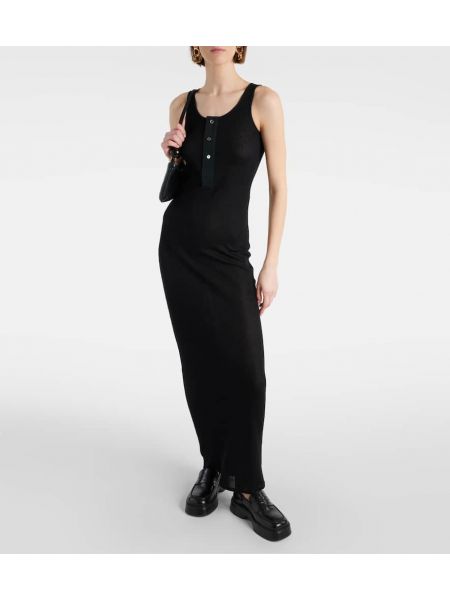 Rochie lunga din bumbac tricotate Ami Paris negru