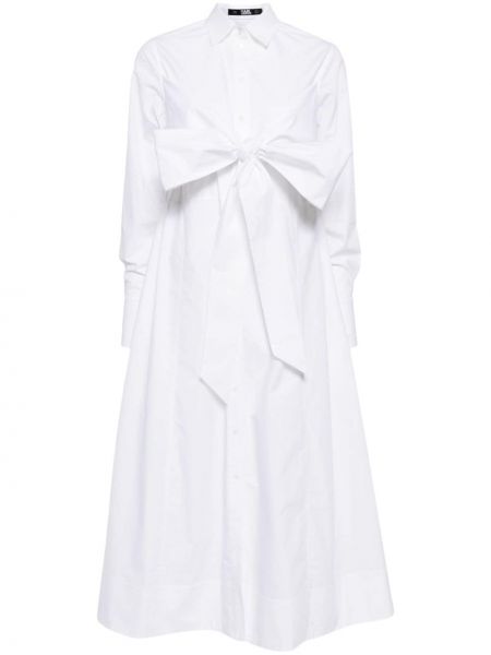 Βαμβακερή φόρεμα σε στυλ πουκάμισο με φιόγκο Karl Lagerfeld λευκό