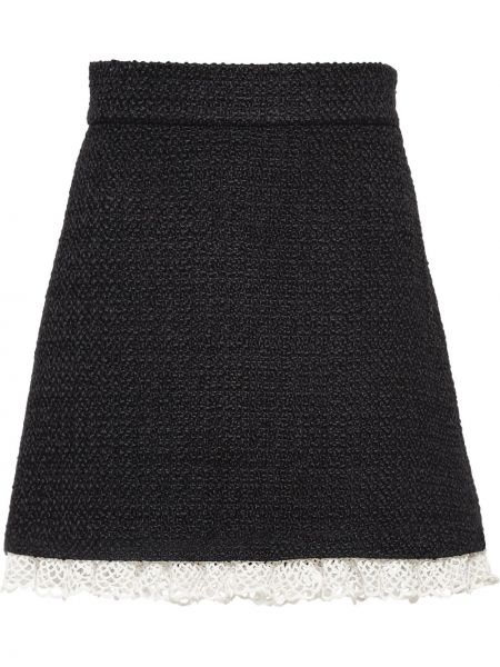 Falda de tweed de encaje Miu Miu negro