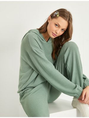 Čipkované šnurovacie pyžamo s kapucňou Koton khaki