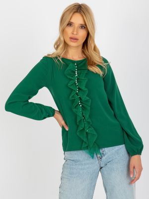 Blúzka s perlami so sieťovinou Fashionhunters zelená