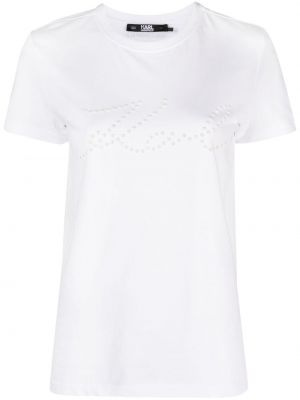 Bavlnené tričko s potlačou Karl Lagerfeld biela
