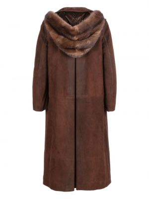 Semišový kabát s kapucí Prada Pre-owned hnědý