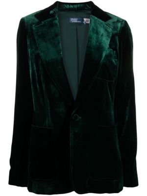Vlnené zamatové sako s výšivkou Polo Ralph Lauren zelená
