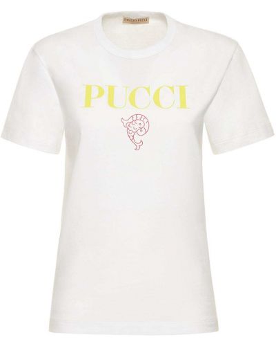 Koszulka bawełniana z nadrukiem z dżerseju Pucci biała