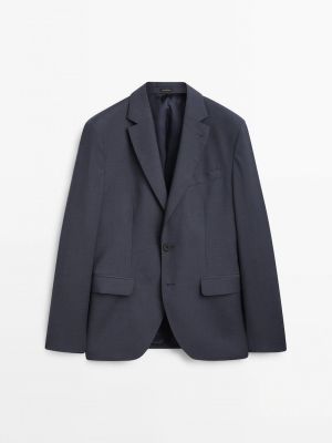 Шерстяной пиджак Massimo Dutti синий