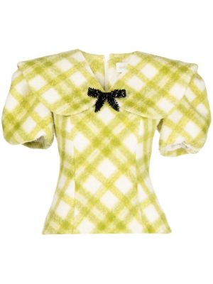 Карирана блуза с принт Shushu/tong зелено