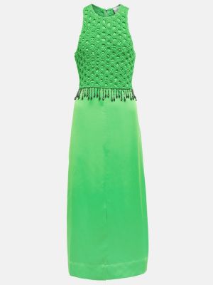 Vestido midi de raso Ganni verde