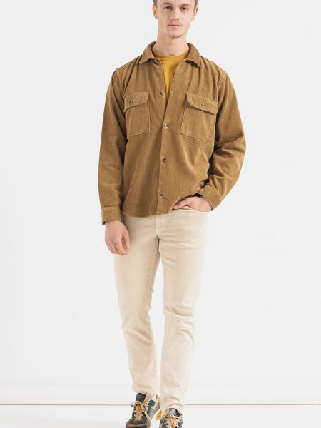 Джинсовая рубашка с карманами Gap коричневая