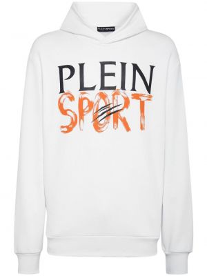 Raštuotas medvilninis džemperis su gobtuvu Plein Sport balta