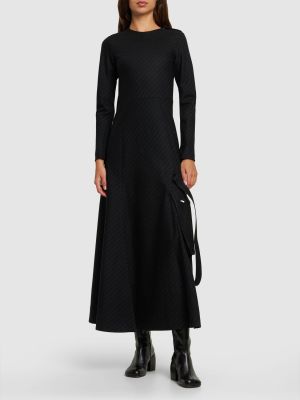 Flanelové pruhované vlněné dlouhé šaty Sacai černé