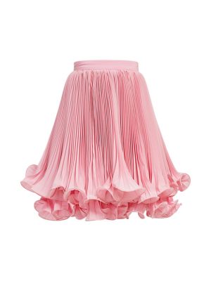 Mini spódniczka z falbankami plisowana z krepy Balmain różowa