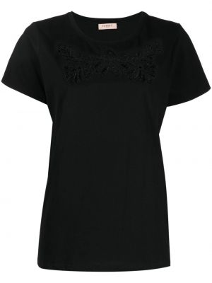 T-shirt di cotone a fiori Twinset nero