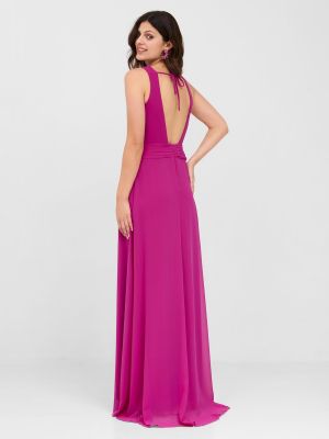 Шифоновое длинное платье с v-образным вырезом Veneno En La Piel розовое