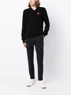 Herzmuster woll pullover mit v-ausschnitt Comme Des Garçons schwarz