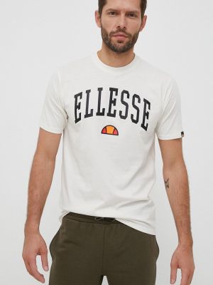 Памучна тениска с дълъг ръкав с принт Ellesse бежово