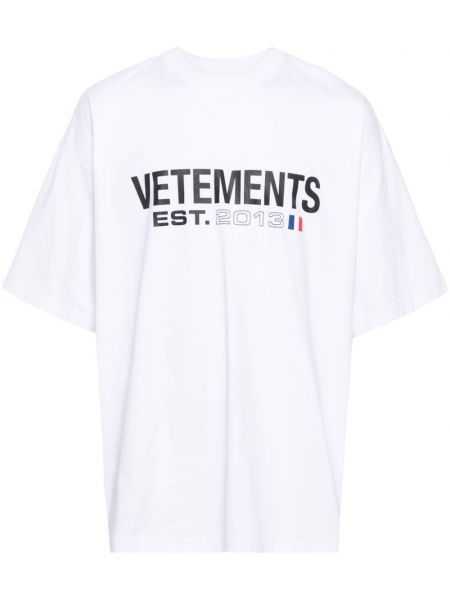 Памучна тениска с принт Vetements бяло